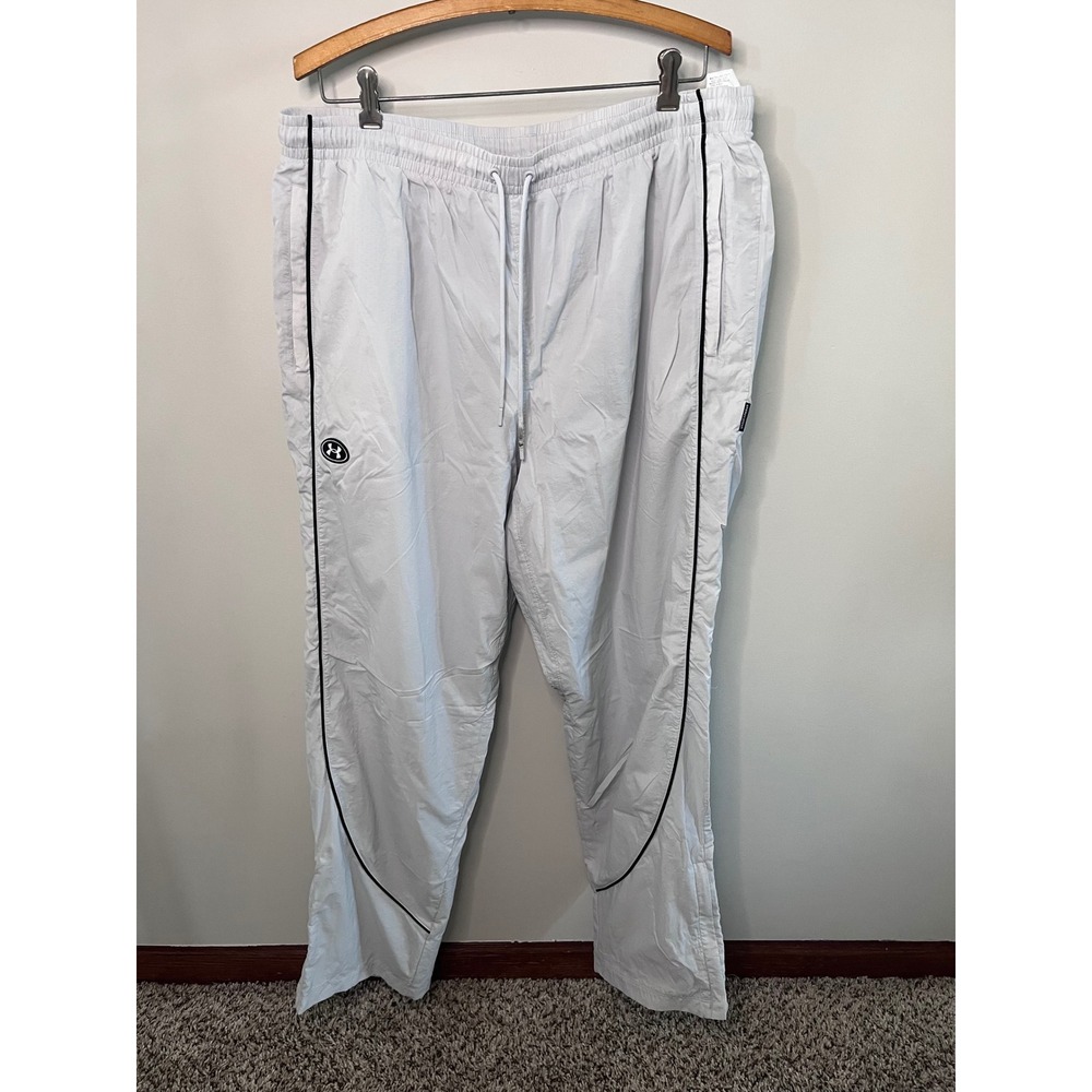 Under Armour Mens XL Tall Track Pants Gray Black Piping Mesh Lined Zip Ankle